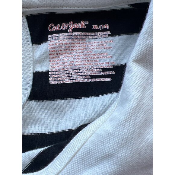 Cat & Jack Long Sleeve Girls XL-14 Black/White Striped Dress with Tulle NWOT - Picture 6 of 6